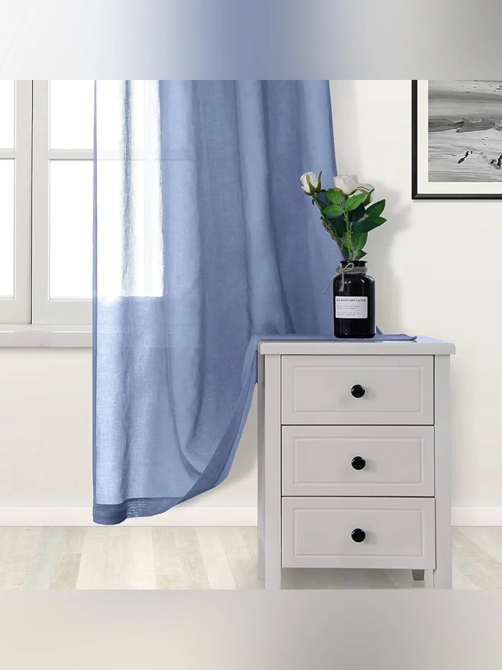 DWCN Sheer Voile Rod Pocket Curtains Dusty Blue 42 × 45 inches Long, 2 Panels